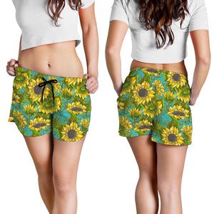 Blooming Sunflower Pattern Print Women's Shorts
