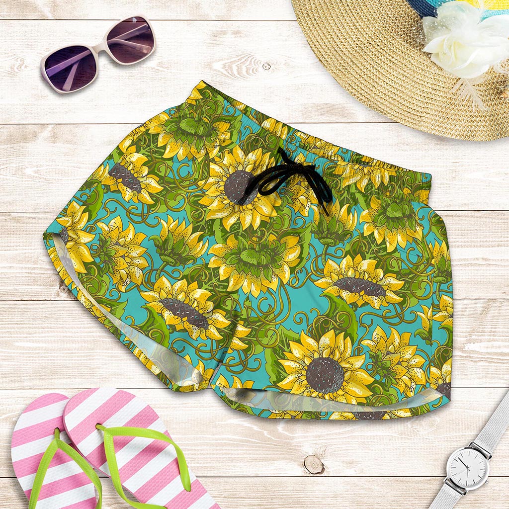 Blooming Sunflower Pattern Print Women's Shorts