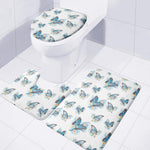 Blossom Blue Butterfly Pattern Print 3 Piece Bath Mat Set