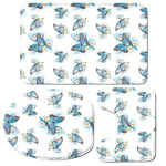 Blossom Blue Butterfly Pattern Print 3 Piece Bath Mat Set