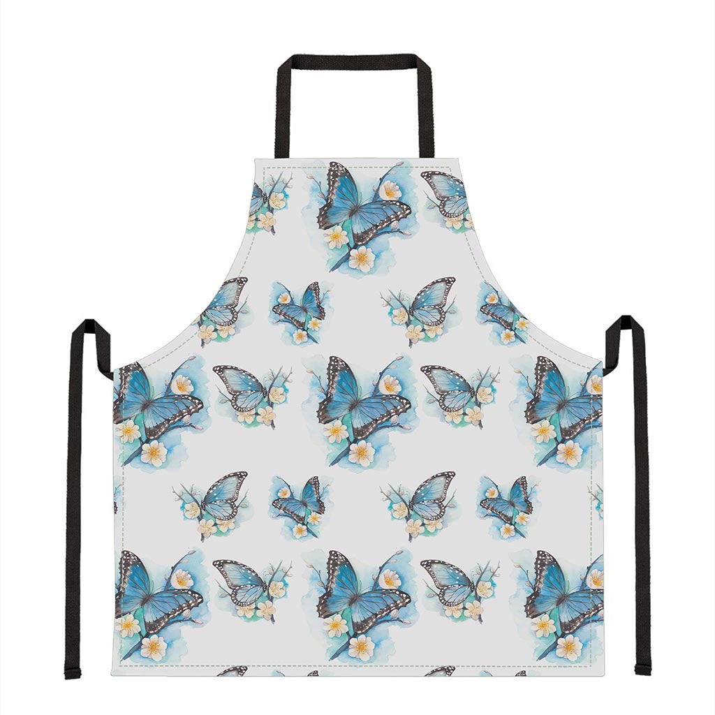 Blossom Blue Butterfly Pattern Print Apron