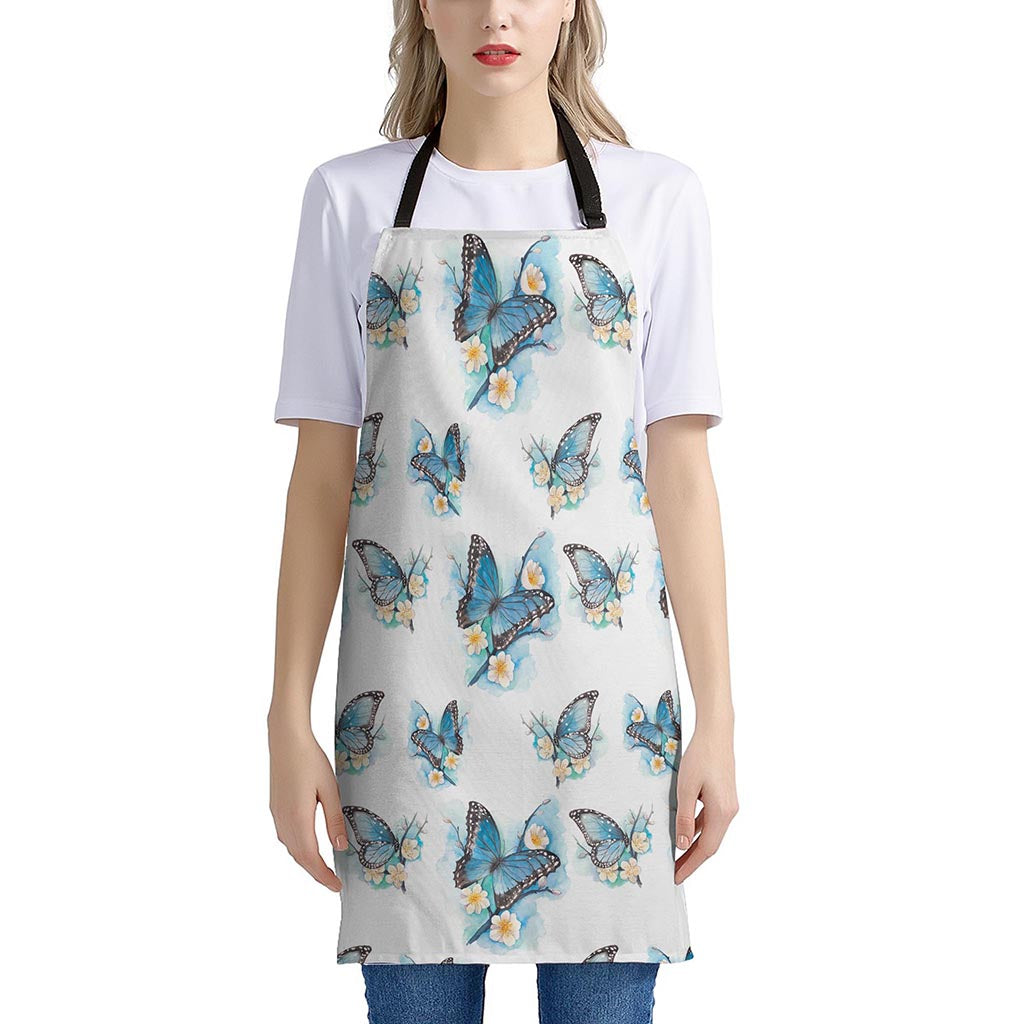 Blossom Blue Butterfly Pattern Print Apron