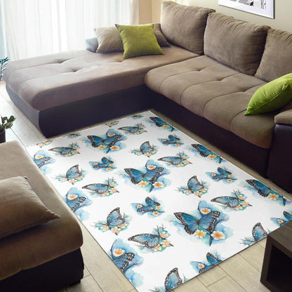 Blossom Blue Butterfly Pattern Print Area Rug GearFrost