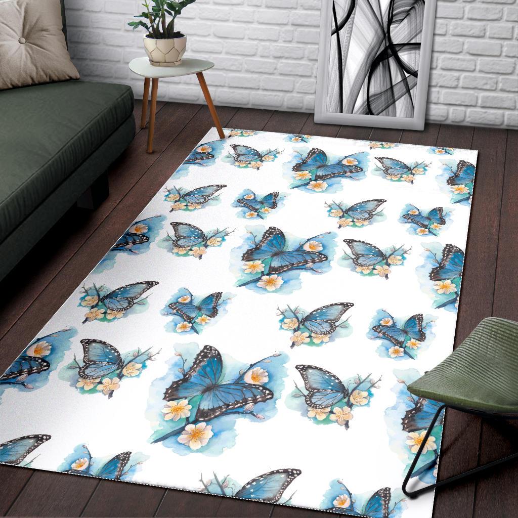 Blossom Blue Butterfly Pattern Print Area Rug GearFrost