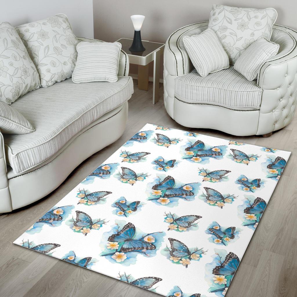 Blossom Blue Butterfly Pattern Print Area Rug GearFrost