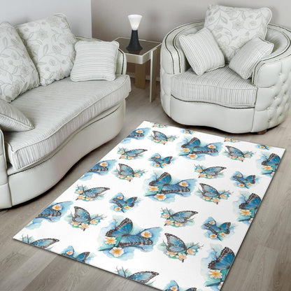 Blossom Blue Butterfly Pattern Print Area Rug GearFrost