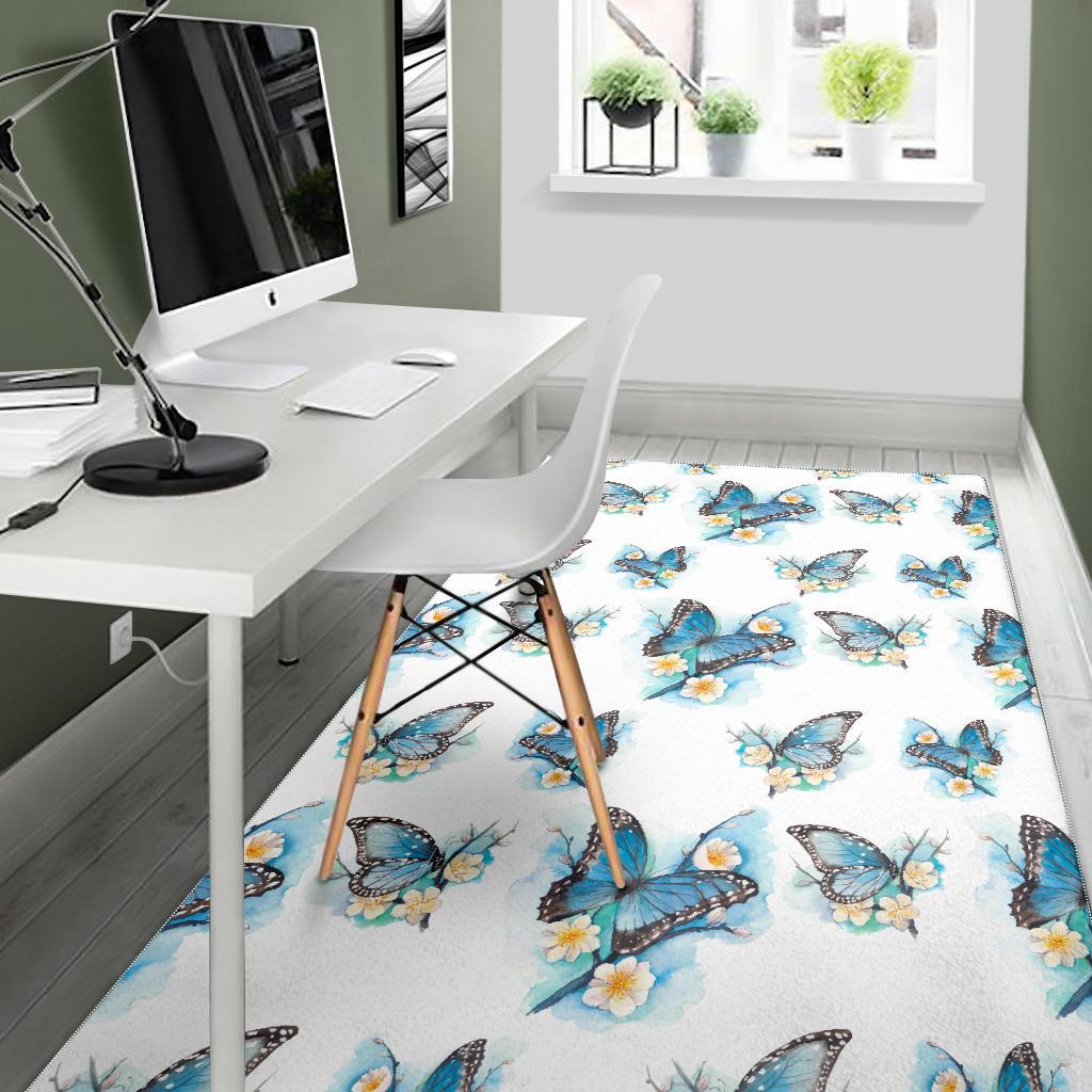 Blossom Blue Butterfly Pattern Print Area Rug GearFrost