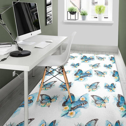 Blossom Blue Butterfly Pattern Print Area Rug GearFrost