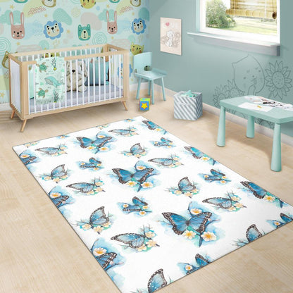 Blossom Blue Butterfly Pattern Print Area Rug GearFrost
