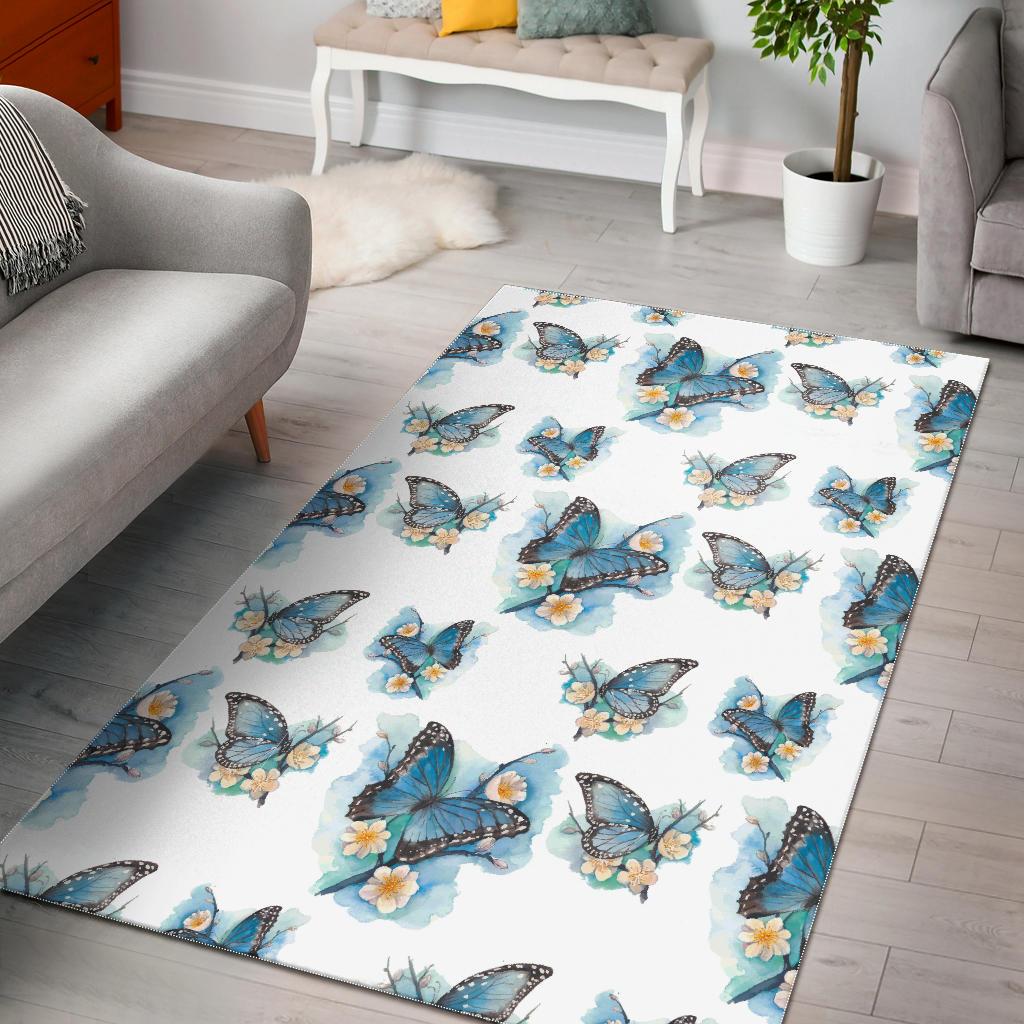Blossom Blue Butterfly Pattern Print Area Rug GearFrost