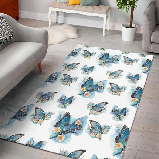 Blossom Blue Butterfly Pattern Print Area Rug GearFrost