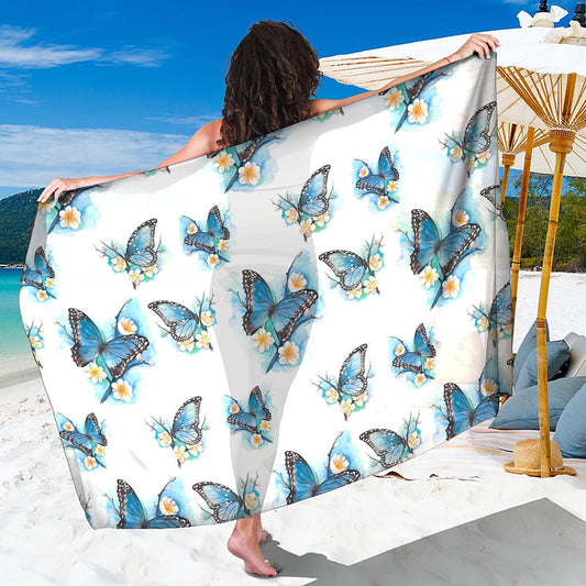 Blossom Blue Butterfly Pattern Print Beach Sarong Wrap