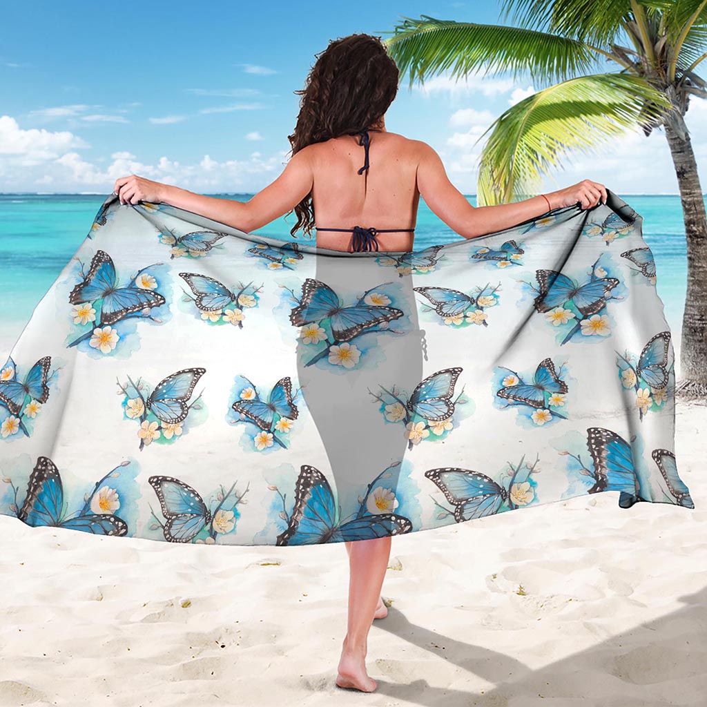Blossom Blue Butterfly Pattern Print Beach Sarong Wrap