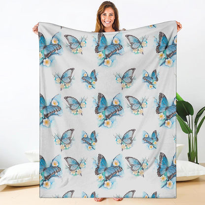 Blossom Blue Butterfly Pattern Print Blanket
