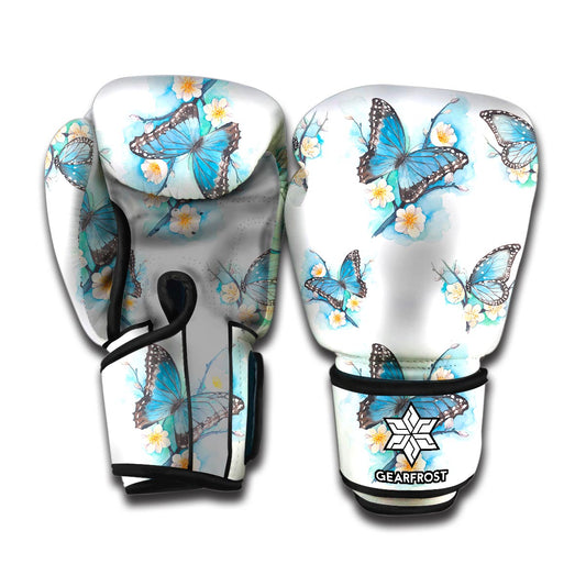 Blossom Blue Butterfly Pattern Print Boxing Gloves
