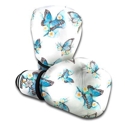 Blossom Blue Butterfly Pattern Print Boxing Gloves