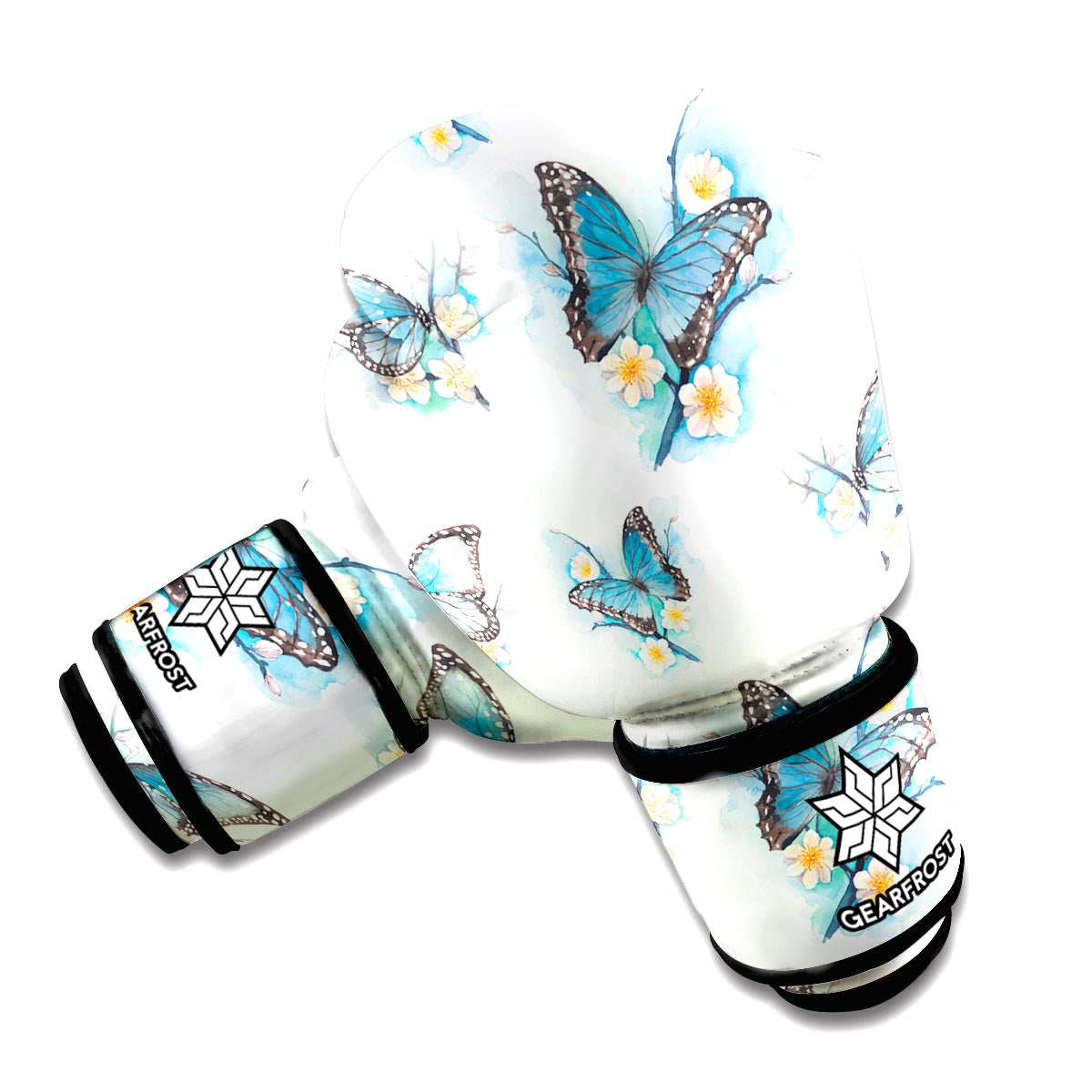 Blossom Blue Butterfly Pattern Print Boxing Gloves