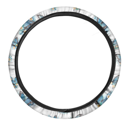 Blossom Blue Butterfly Pattern Print Car Steering Wheel Cover