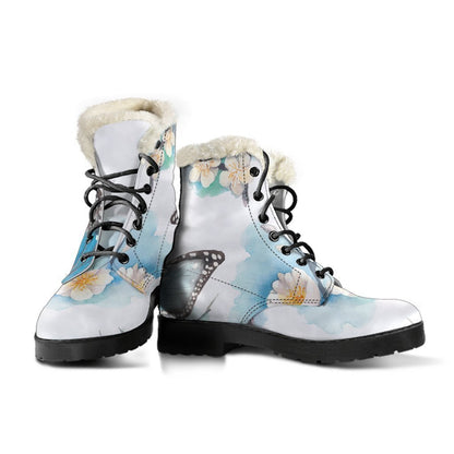 Blossom Blue Butterfly Pattern Print Comfy Boots GearFrost