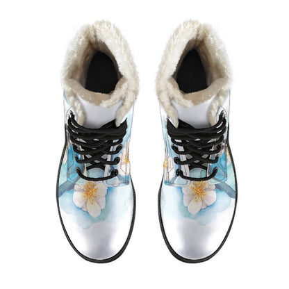Blossom Blue Butterfly Pattern Print Comfy Boots GearFrost