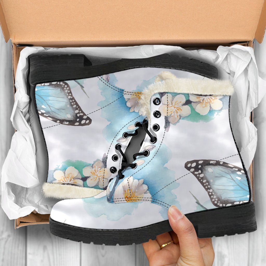 Blossom Blue Butterfly Pattern Print Comfy Boots GearFrost