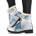 Blossom Blue Butterfly Pattern Print Faux Fur Leather Boots