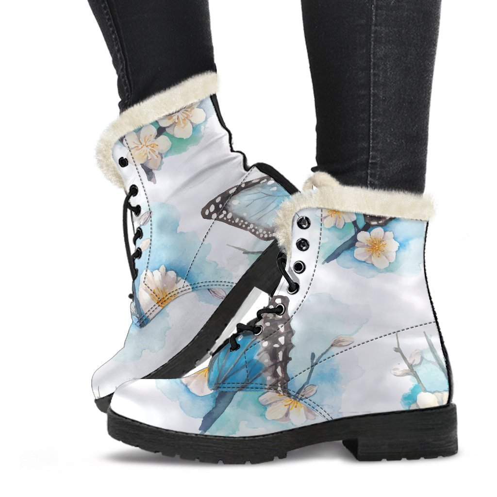Blossom Blue Butterfly Pattern Print Comfy Boots GearFrost