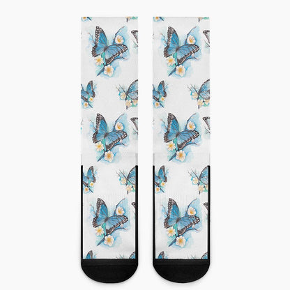 Blossom Blue Butterfly Pattern Print Crew Socks