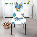 Blossom Blue Butterfly Pattern Print Dining Chair Slipcover