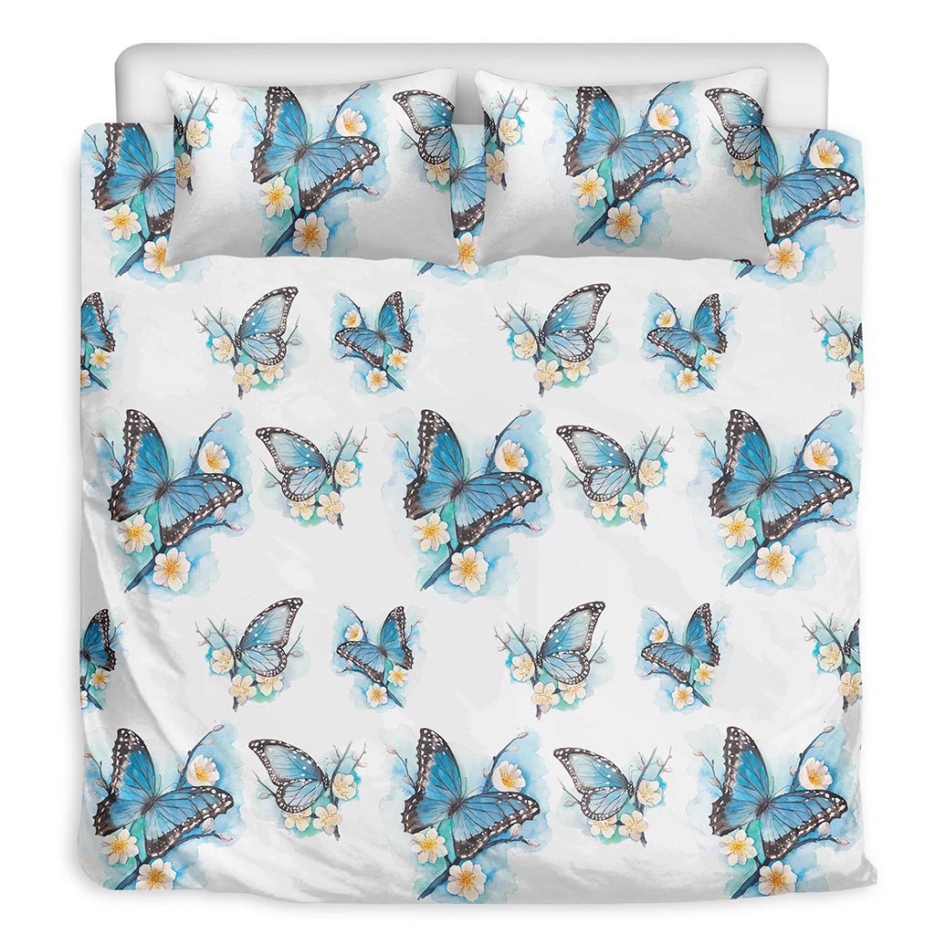 Blossom Blue Butterfly Pattern Print Duvet Cover Bedding Set