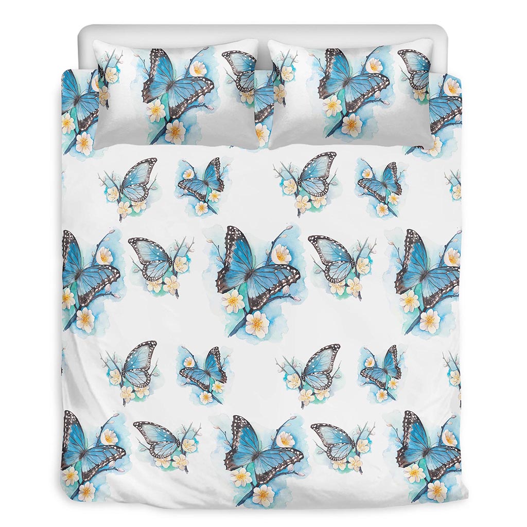 Blossom Blue Butterfly Pattern Print Duvet Cover Bedding Set