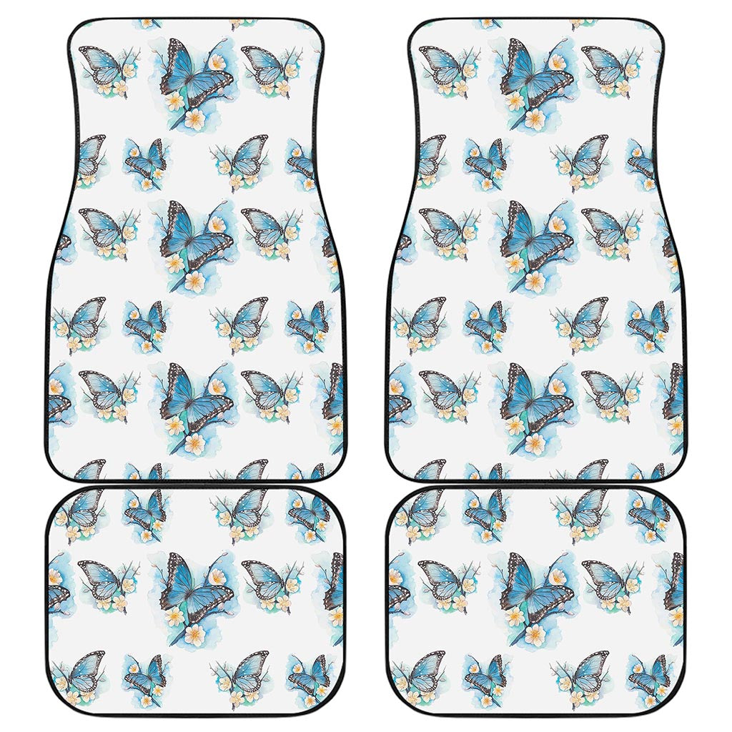 Blossom Blue Butterfly Pattern Print Front and Back Car Floor Mats