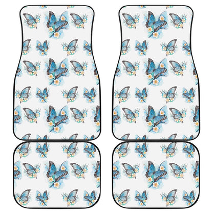 Blossom Blue Butterfly Pattern Print Front and Back Car Floor Mats