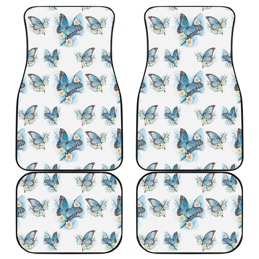Blossom Blue Butterfly Pattern Print Front and Back Car Floor Mats