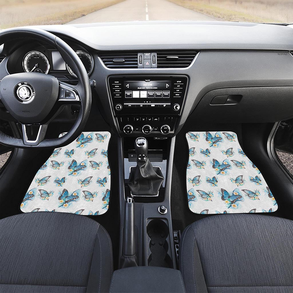 Blossom Blue Butterfly Pattern Print Front and Back Car Floor Mats