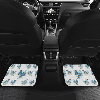 Blossom Blue Butterfly Pattern Print Front and Back Car Floor Mats