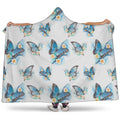 Blossom Blue Butterfly Pattern Print Hooded Blanket