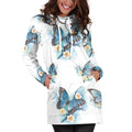 Blossom Blue Butterfly Pattern Print Pullover Hoodie Dress