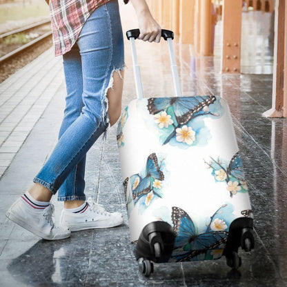 Blossom Blue Butterfly Pattern Print Luggage Cover GearFrost