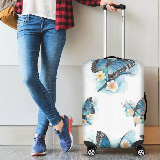 Blossom Blue Butterfly Pattern Print Luggage Cover GearFrost
