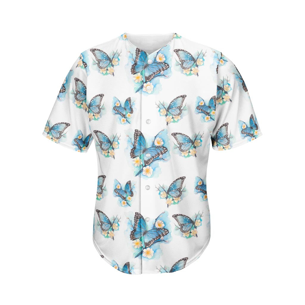 Blossom Blue Butterfly Pattern Print Men's Baseball Jersey