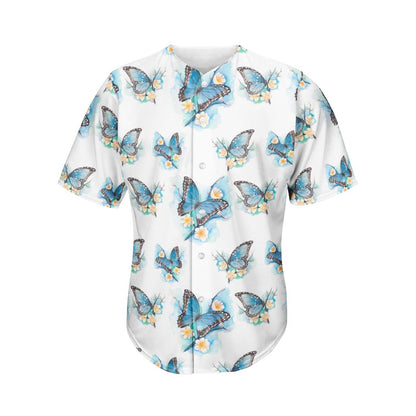 Blossom Blue Butterfly Pattern Print Men's Baseball Jersey