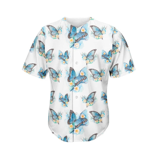 Blossom Blue Butterfly Pattern Print Men's Baseball Jersey