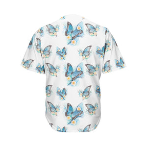 Blossom Blue Butterfly Pattern Print Men's Baseball Jersey