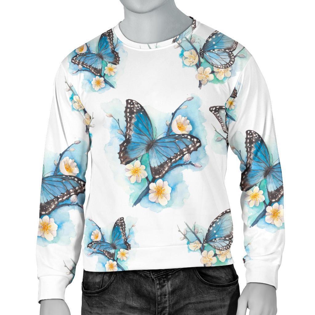 Blossom Blue Butterfly Pattern Print Men's Crewneck Sweatshirt GearFrost