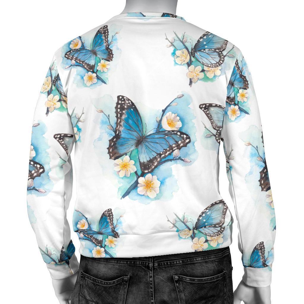 Blossom Blue Butterfly Pattern Print Men's Crewneck Sweatshirt GearFrost