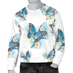 Blossom Blue Butterfly Pattern Print Men's Crewneck Sweatshirt GearFrost