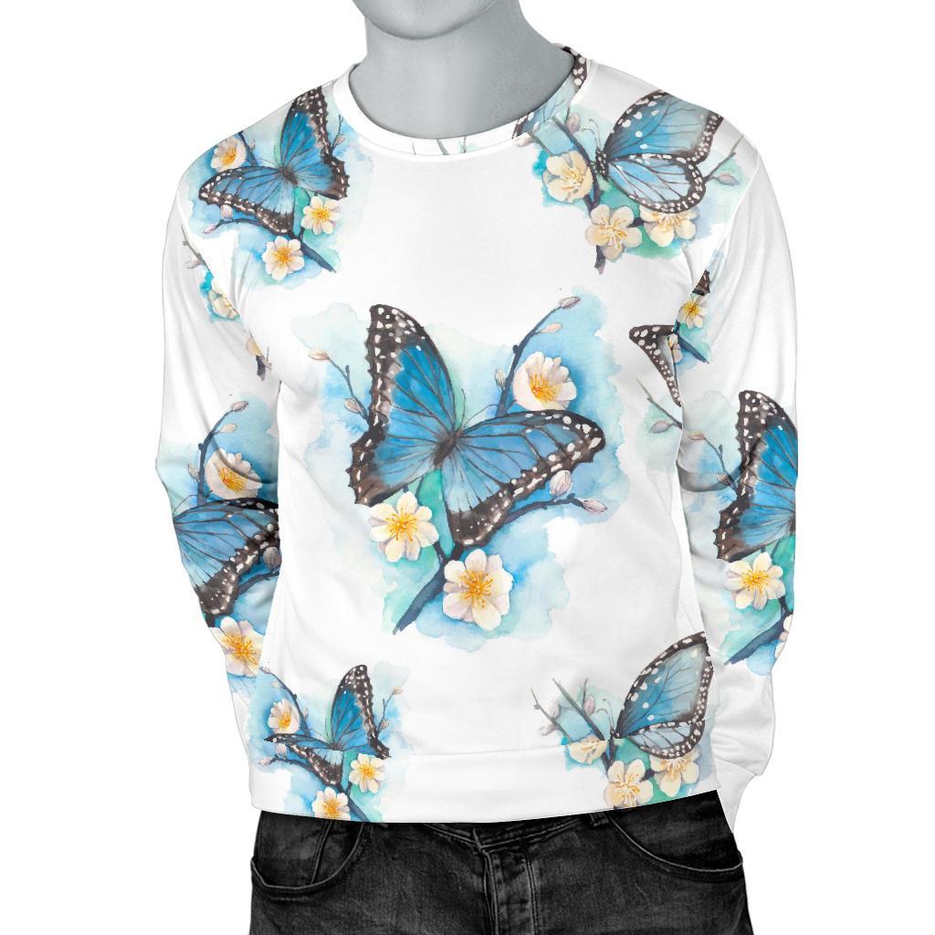 Blossom Blue Butterfly Pattern Print Men's Crewneck Sweatshirt GearFrost