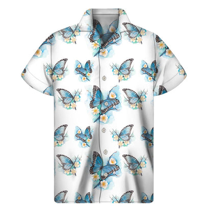 Blossom Blue Butterfly Pattern Print Men's Short Sleeve Shirt
