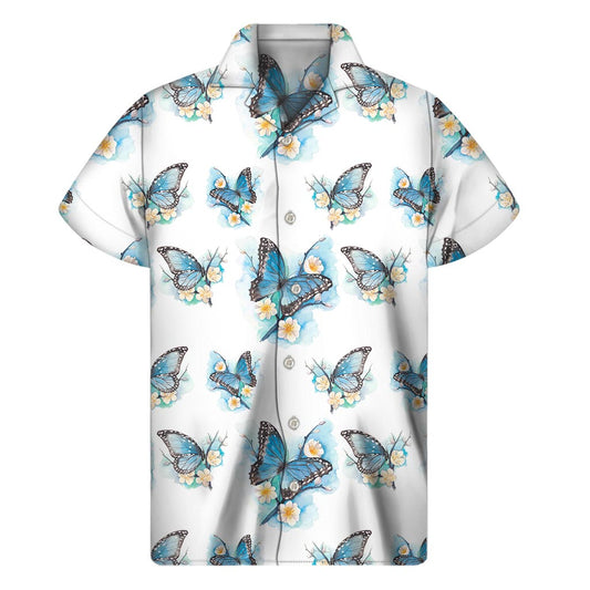 Blossom Blue Butterfly Pattern Print Men's Short Sleeve Shirt